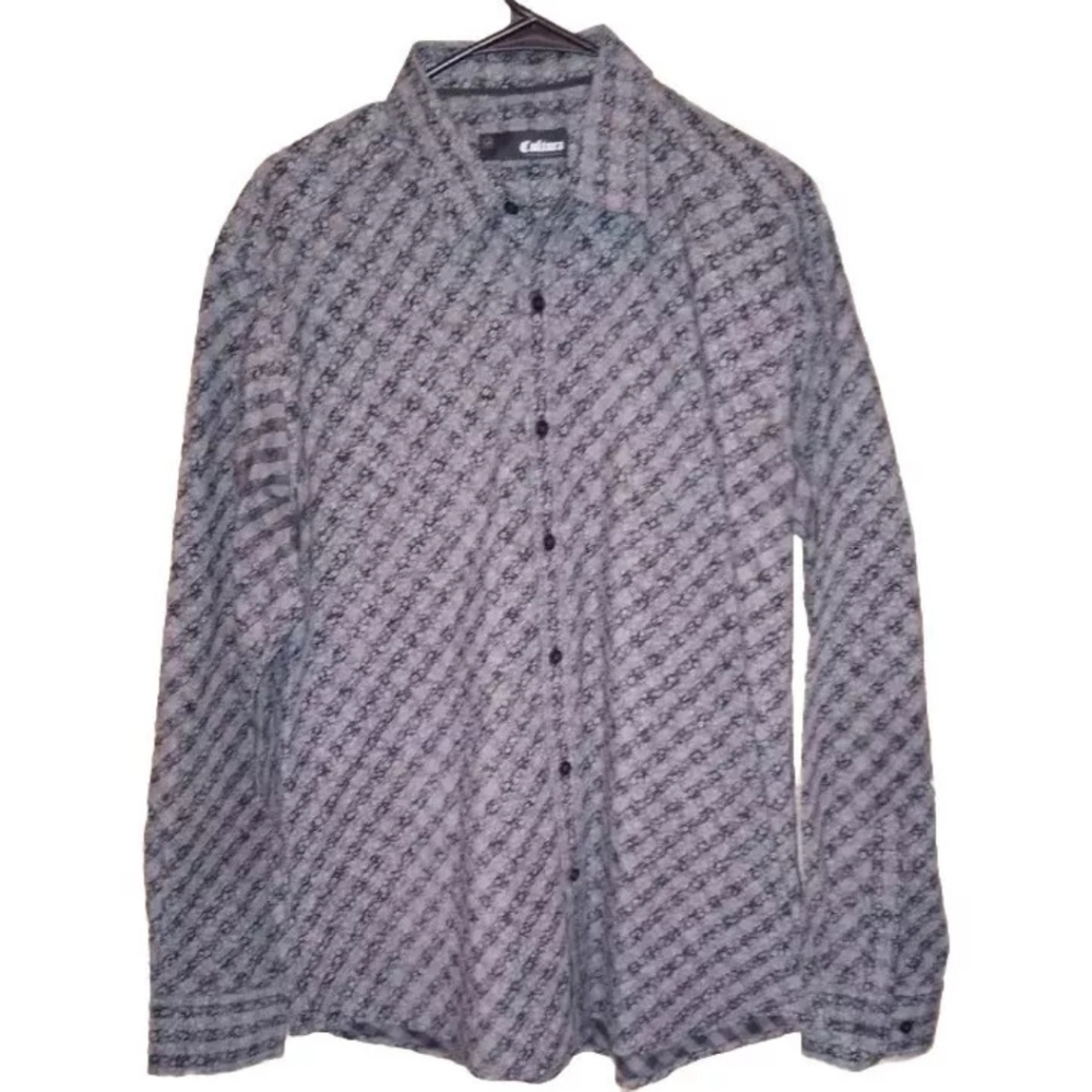 Cultura International Men's Button Up Shirt Gray Floral Pattern Size Large